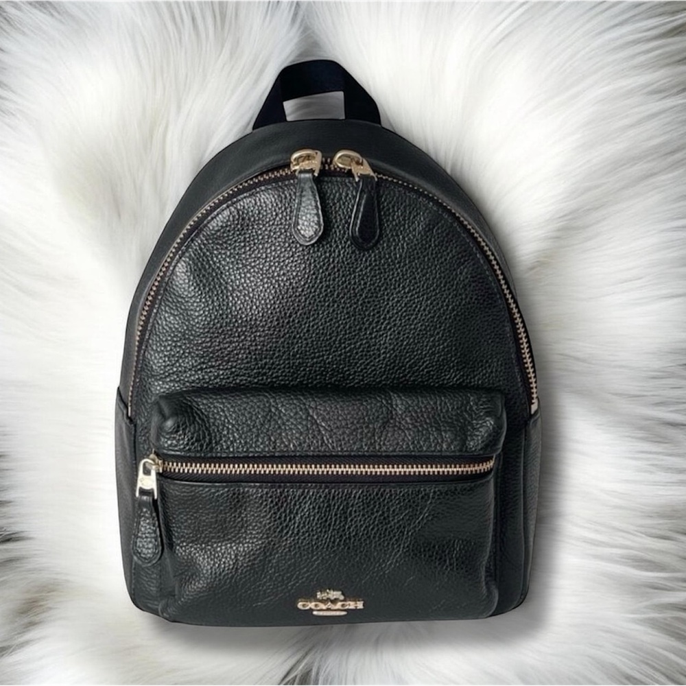 Coach Black Leather Bag with Gold Accents